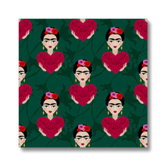 Farida & Red Hearts, Seamless Print Canvas