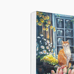 Orange Cat, Window & Flowers Canvas