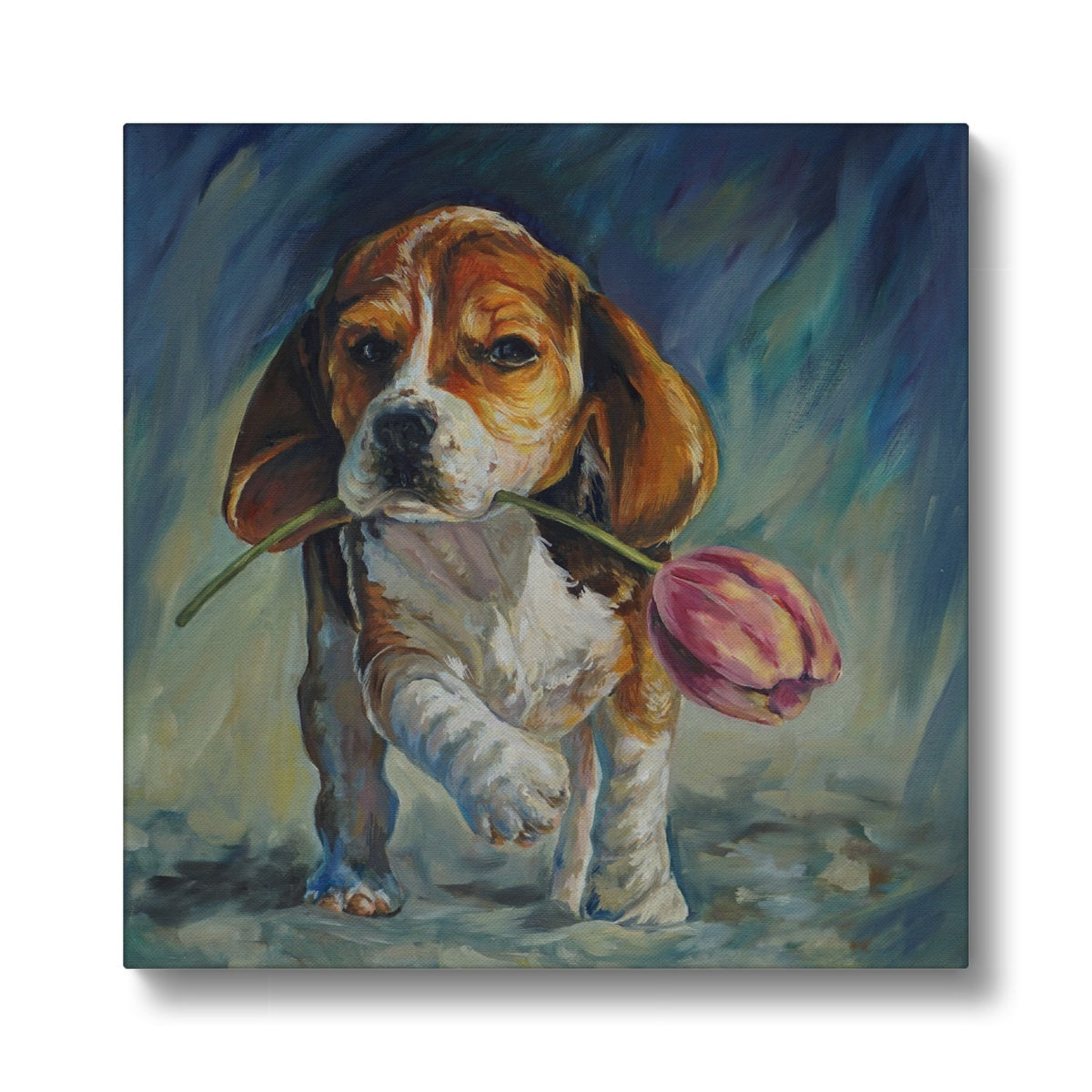 Basset Hound & A Flower Painting Canvas