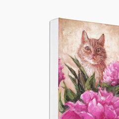 Cat & Pink Roses Canvas