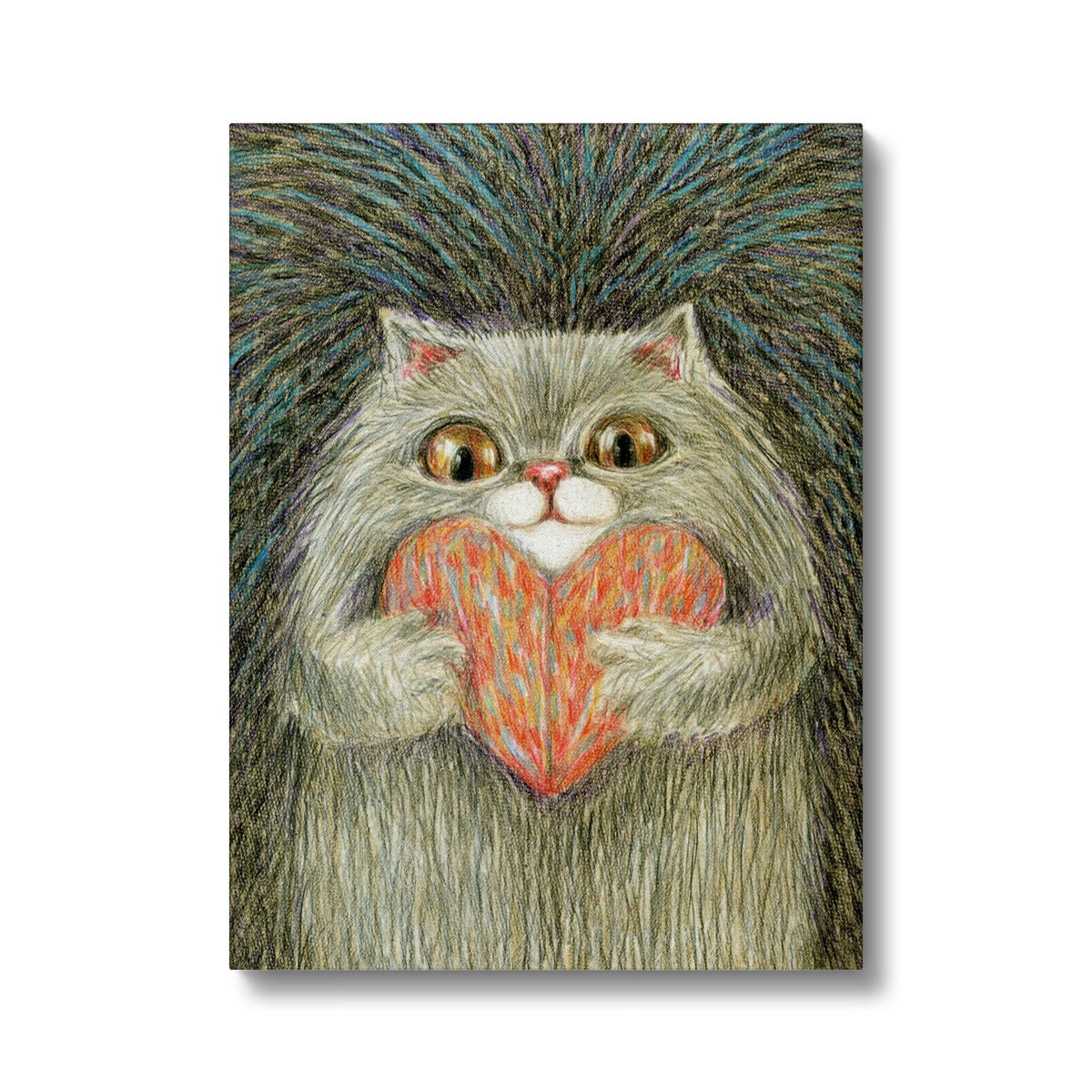 Fluffy Cat With A Heart Canvas