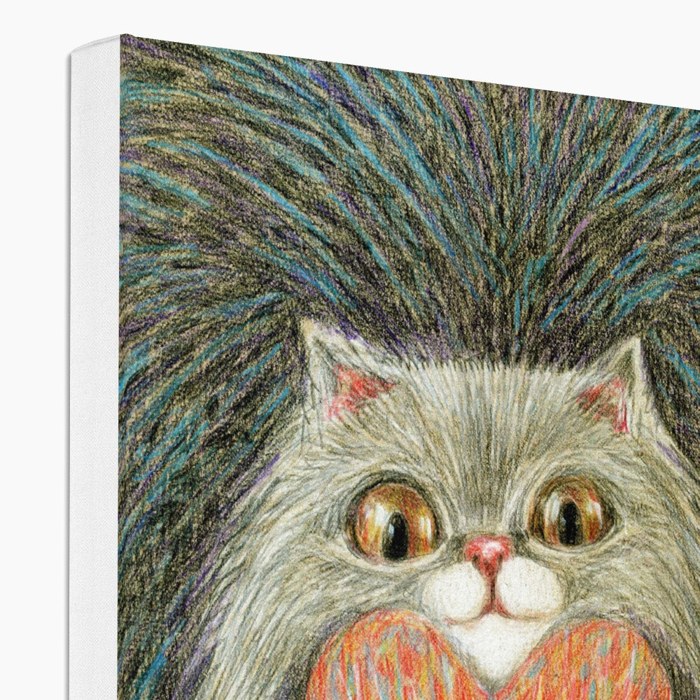 Fluffy Cat With A Heart Canvas