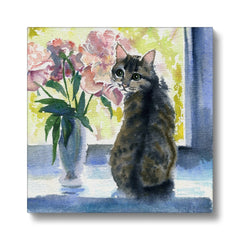 Cat With A Flower Vase Canvas