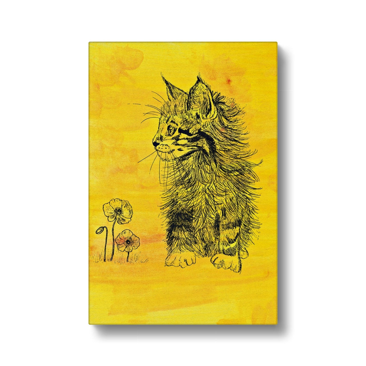 Cat  & Flower's Yellow Sketch Canvas