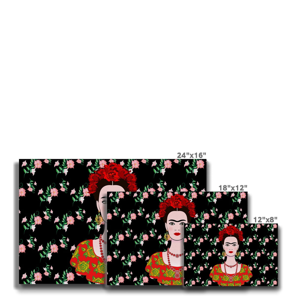 Farida Kahlo's Black Seamless Prints Canvas