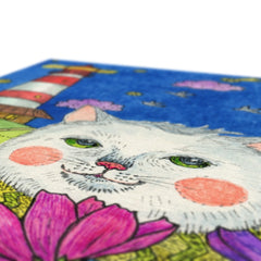 White Cat & Pink Purple Flowers Canvas