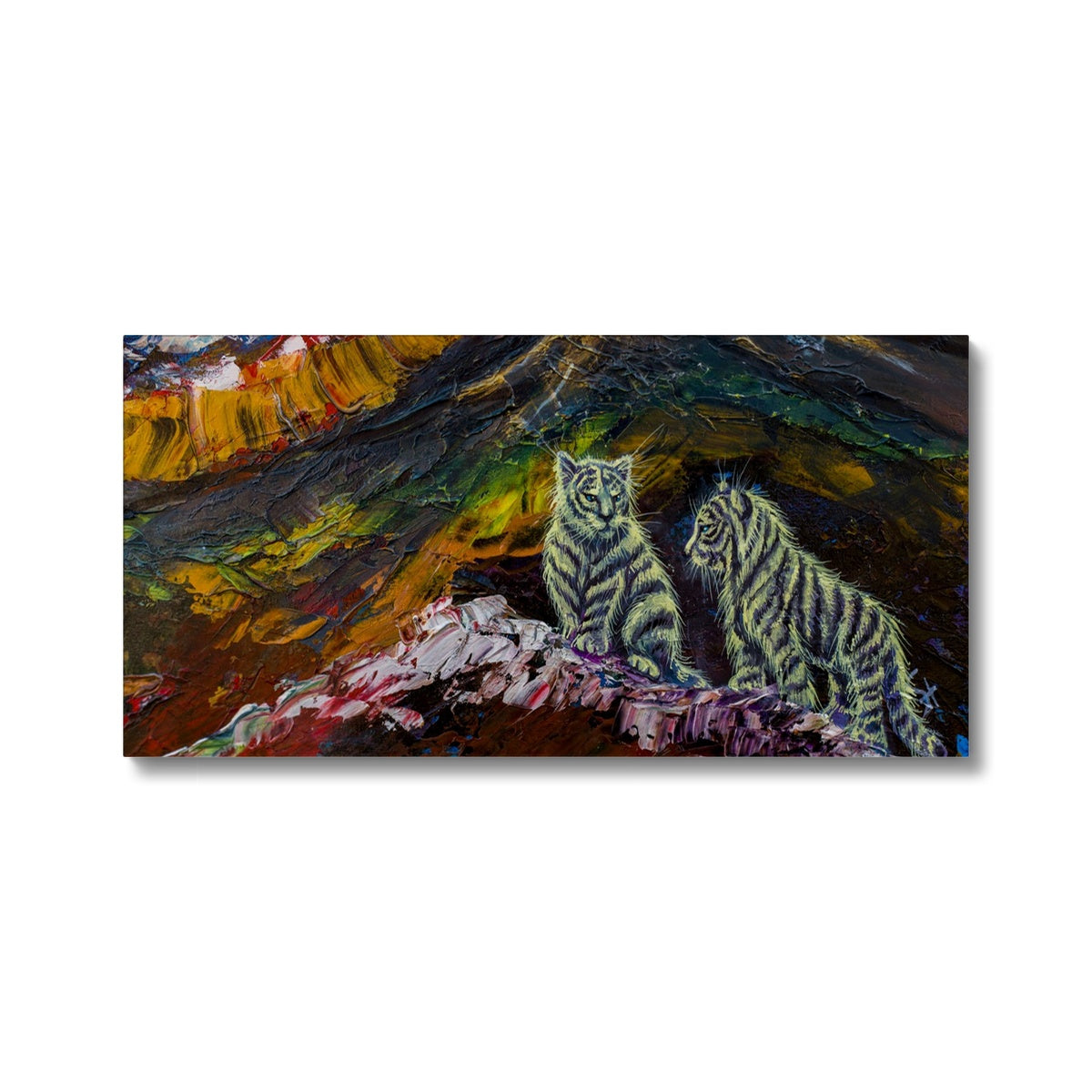 Two White Tigers In A Field Canvas