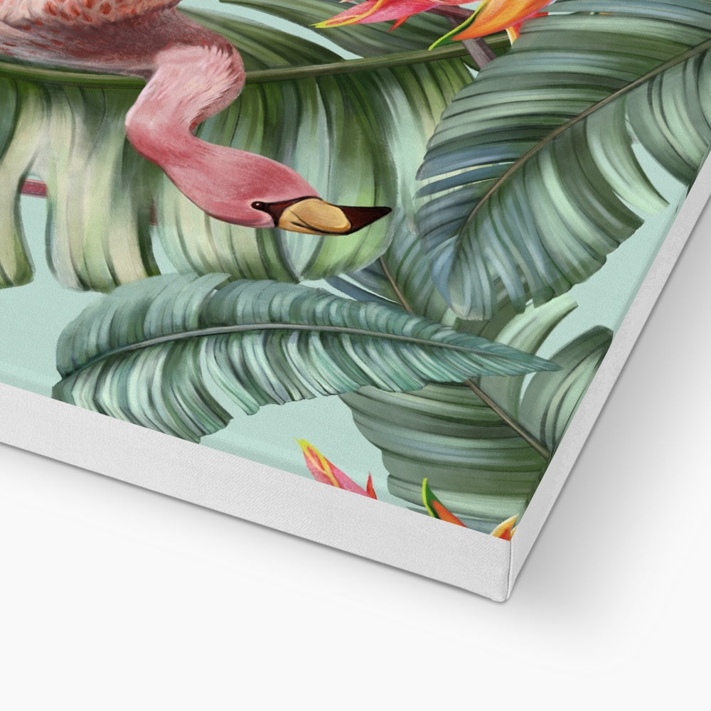 Flamingos In Leaves Wall Art  Canvas