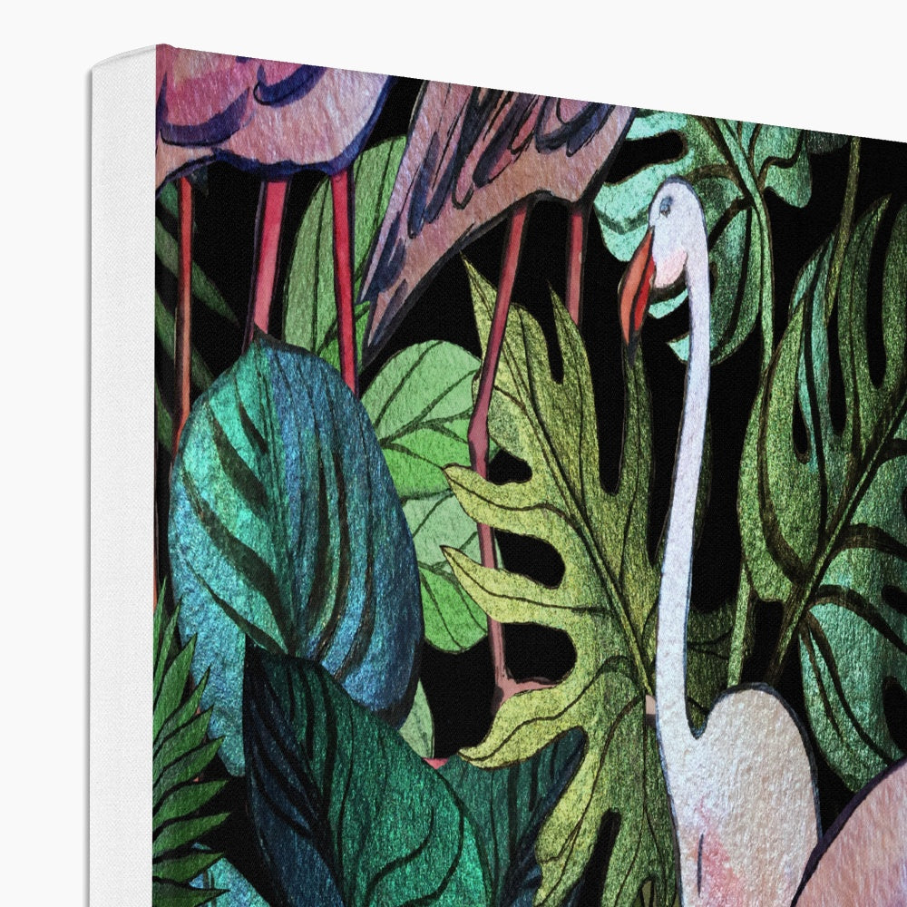 Seamless Flamingos In Forest Print Canvas