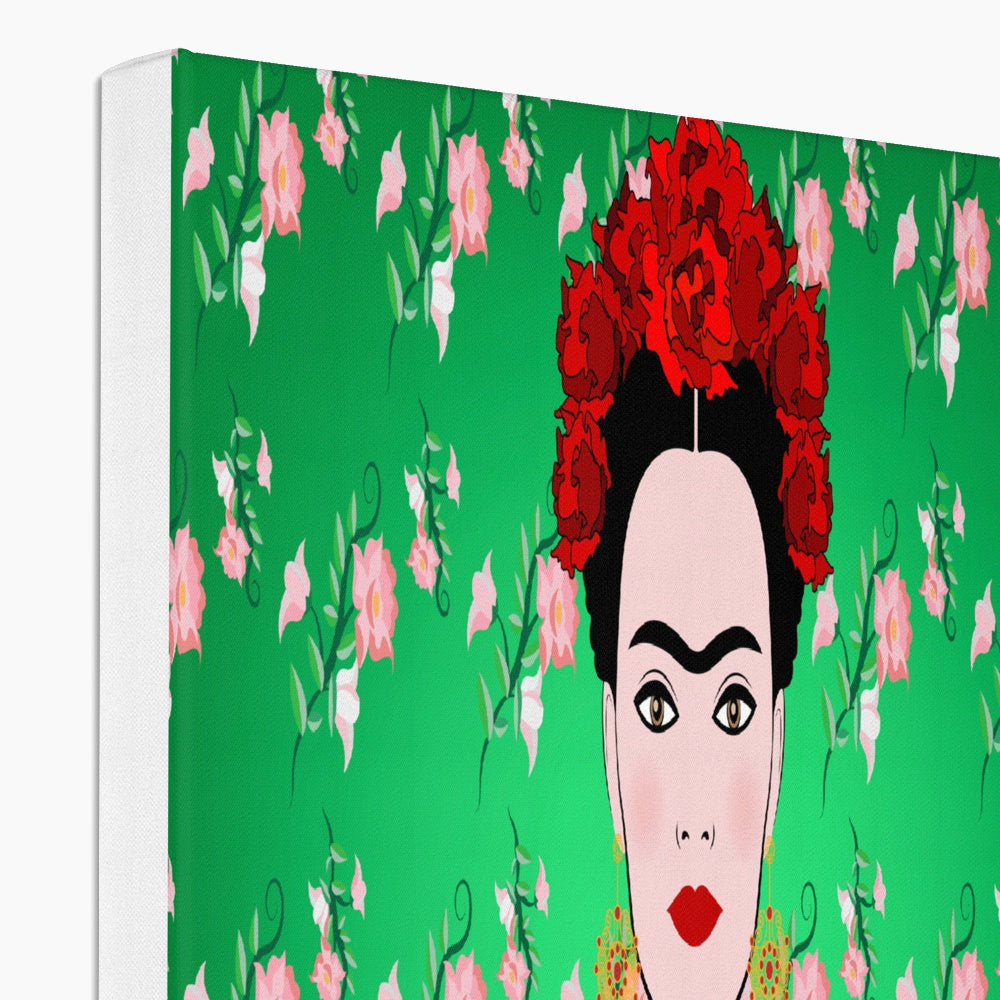 Green Floral Seamless Farida Kahlo Print Canvas