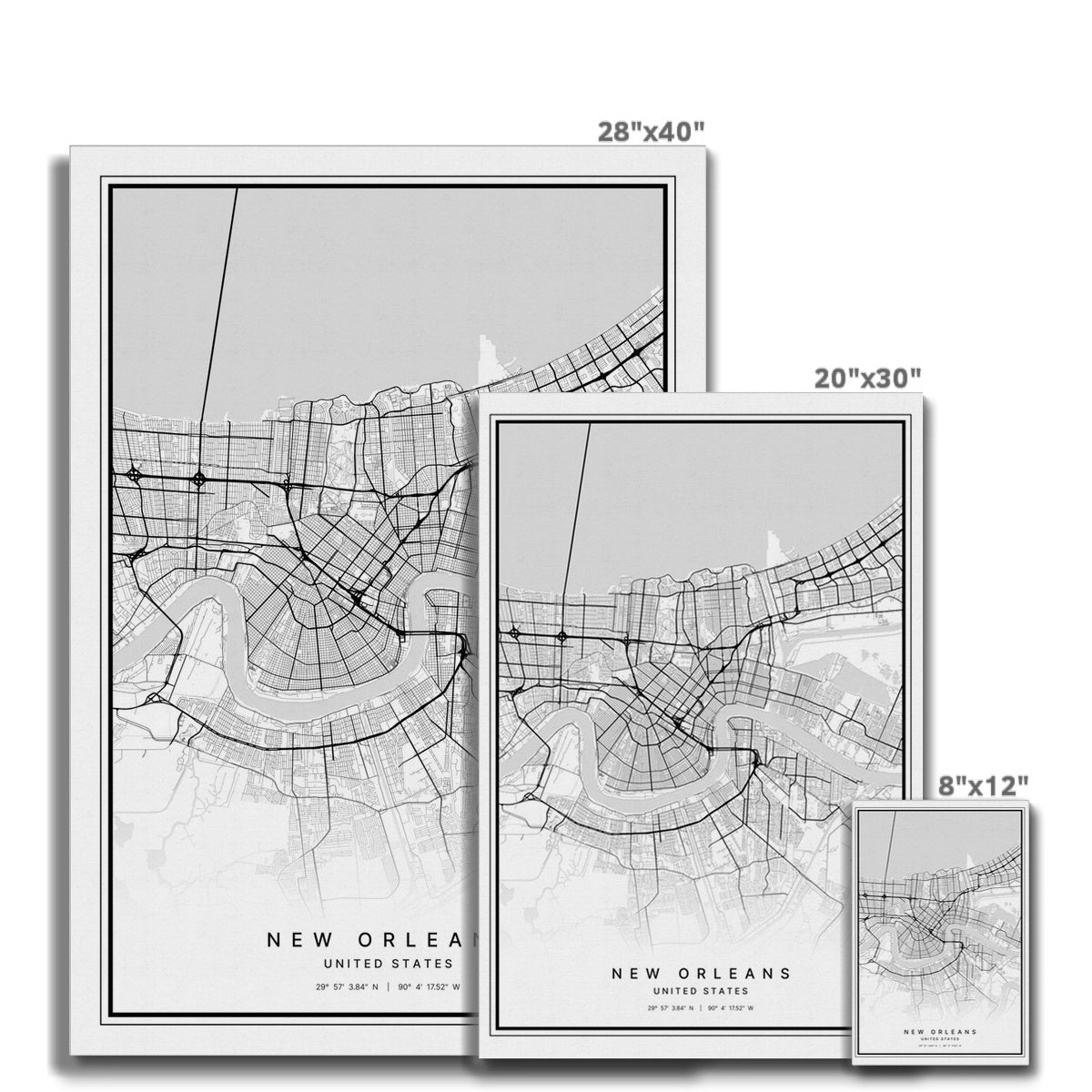 White New Orleans Map Print Canvas