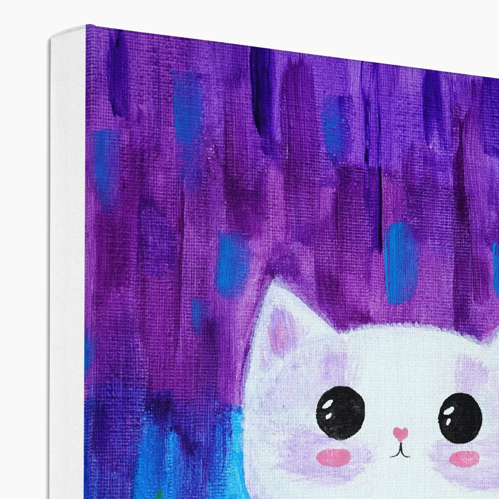 Amazed White Cat Painting Canvas