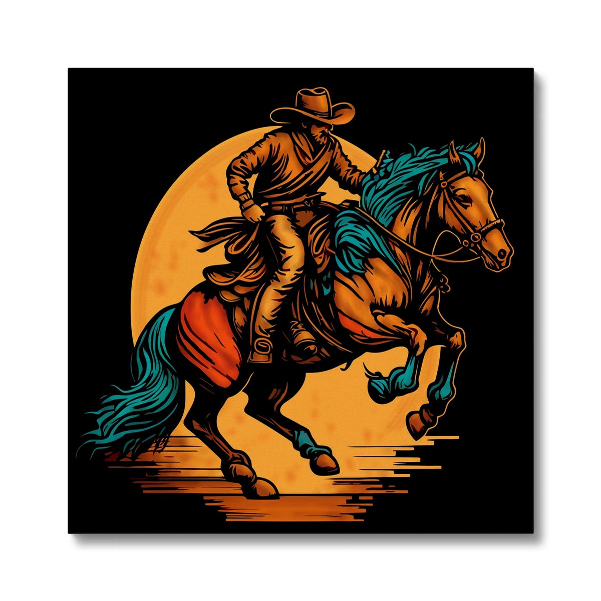 Adventurous Cowboy With A Horse Art Canvas