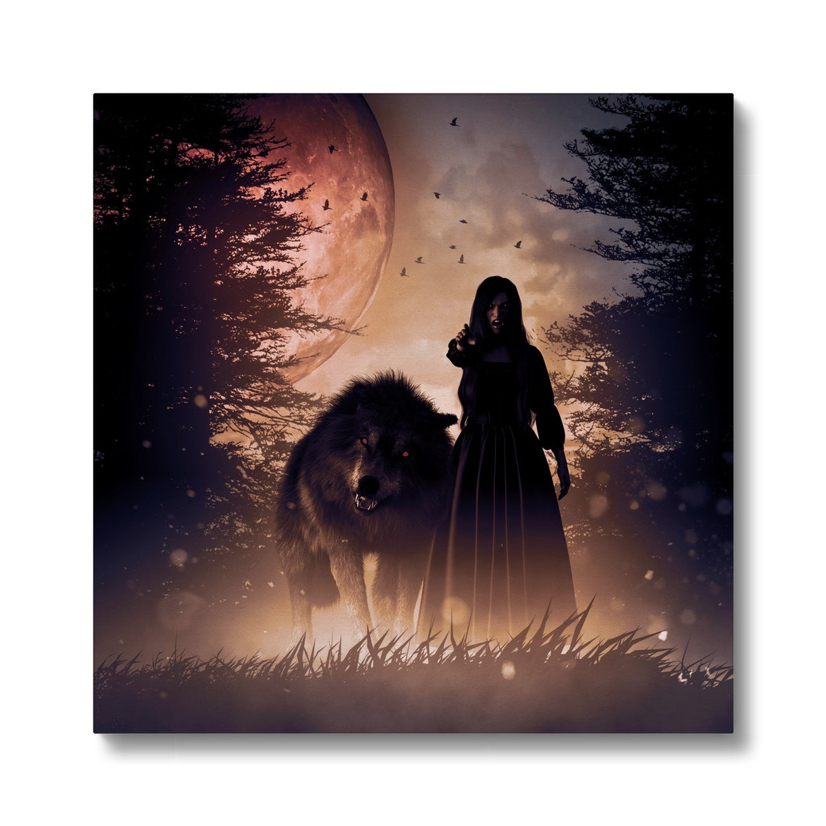 Mysterious Wolf & Woman Canvas