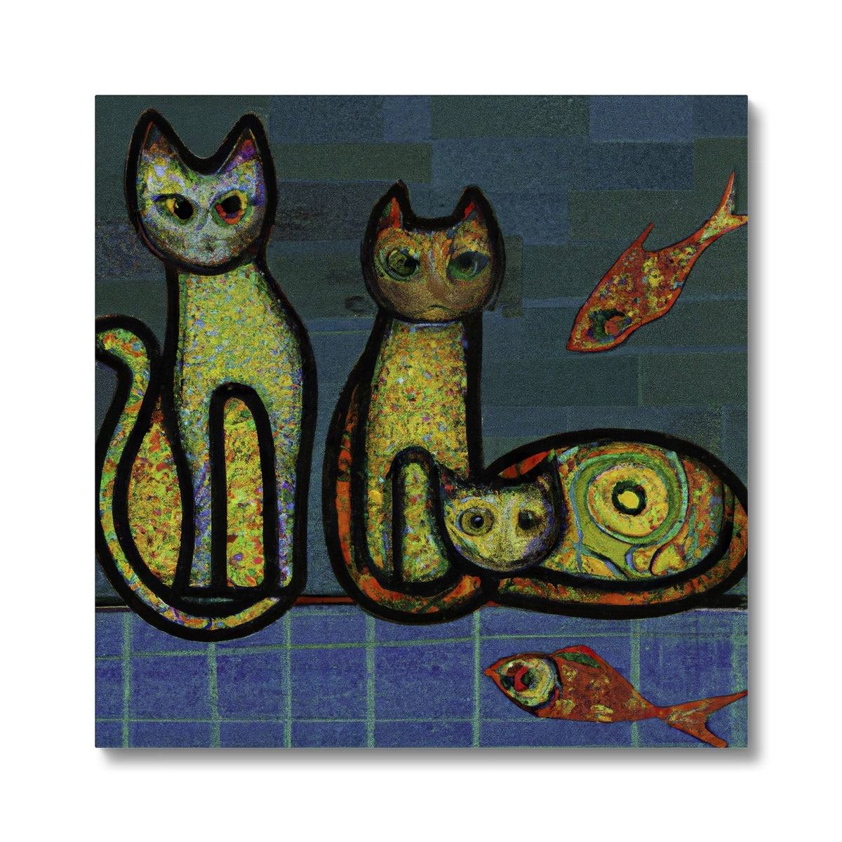 Ancient Art Of Fish & Cat Canvas