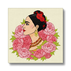 Farida Kahlo Floral Portrait Canvas