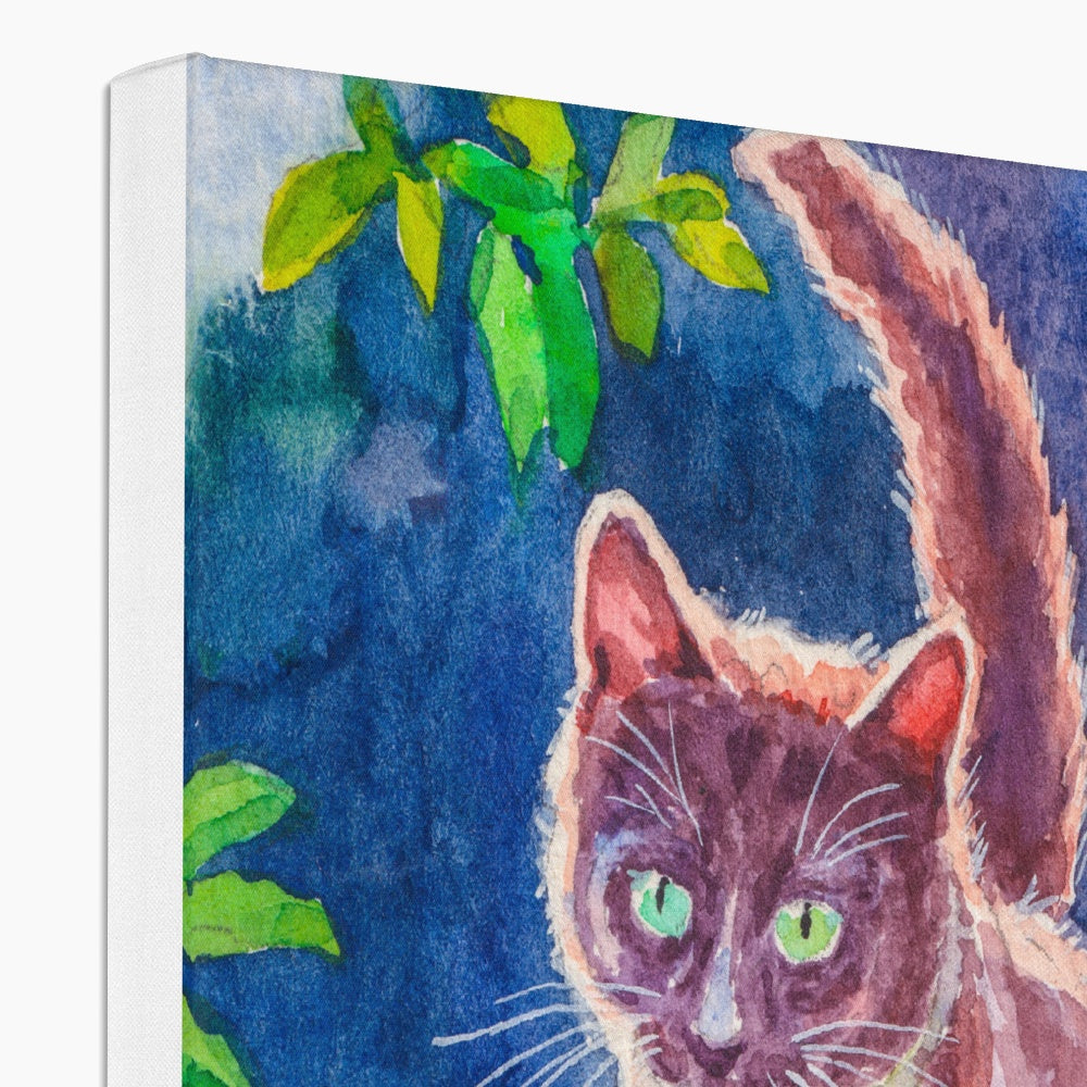 Orange Cat In Garden Oil Portrait Canvas