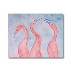 Three Flamingo's Singing Painting Canvas