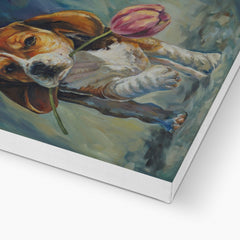 Basset Hound & A Flower Painting Canvas