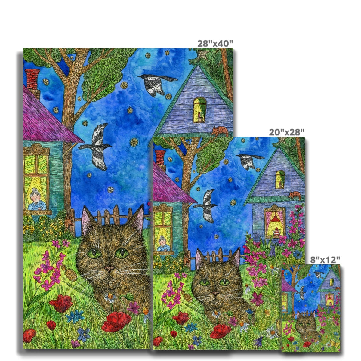 Cat,Grandma & Cottage Backyard Canvas