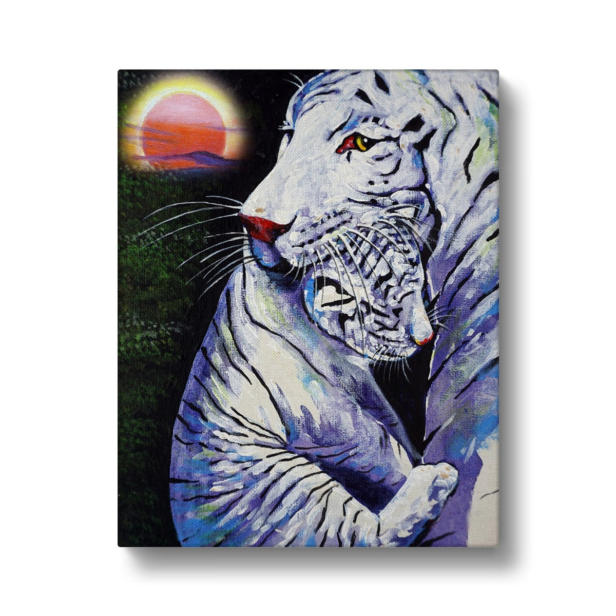 White Tiger & Her Cub During Moonlight Canvas