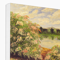 Scenic Lake & Flowers Oil Painting Canvas