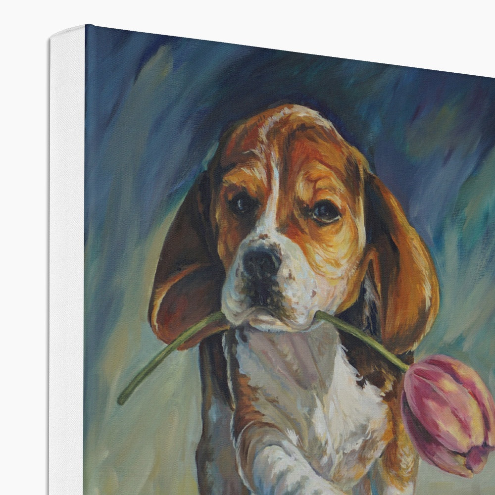 Basset Hound & A Flower Painting Canvas