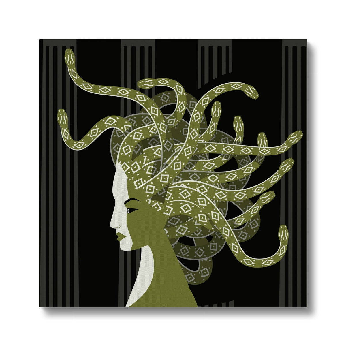 Black & Green Medusa Illustration Canvas