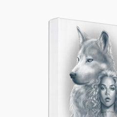 Sombre Wolf & Woman Portrait Canvas