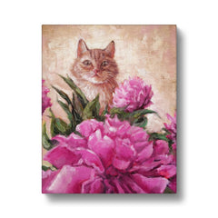 Cat & Pink Roses Canvas