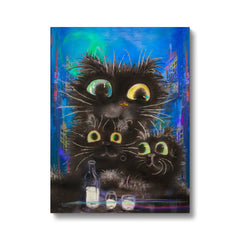 Black Cat Family Painting Canvas