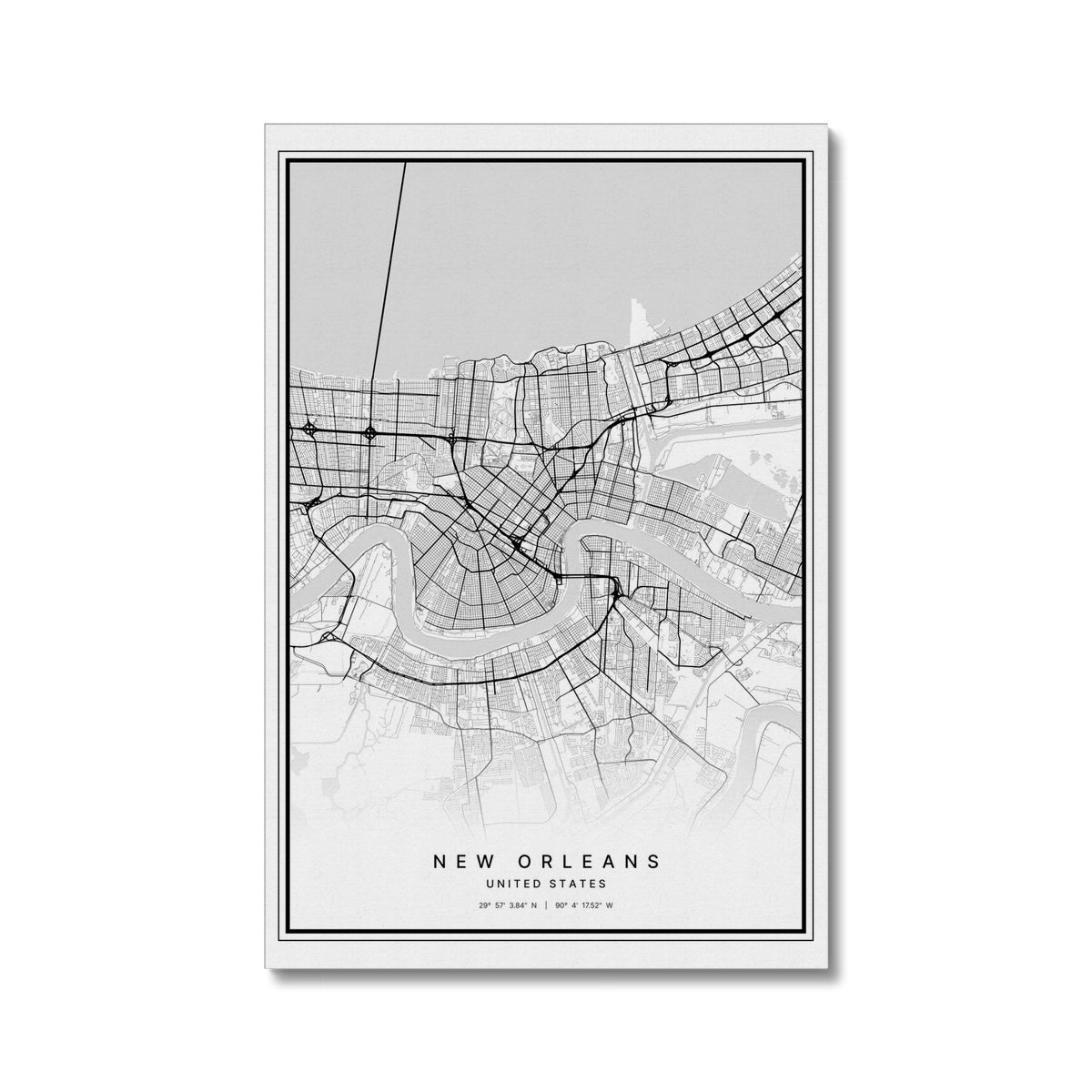 White New Orleans Map Print Canvas