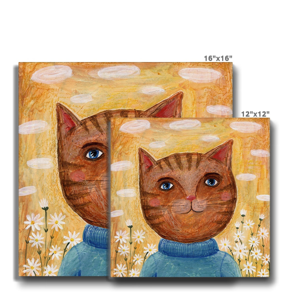 Brown Cat & Daisy Painting Canvas