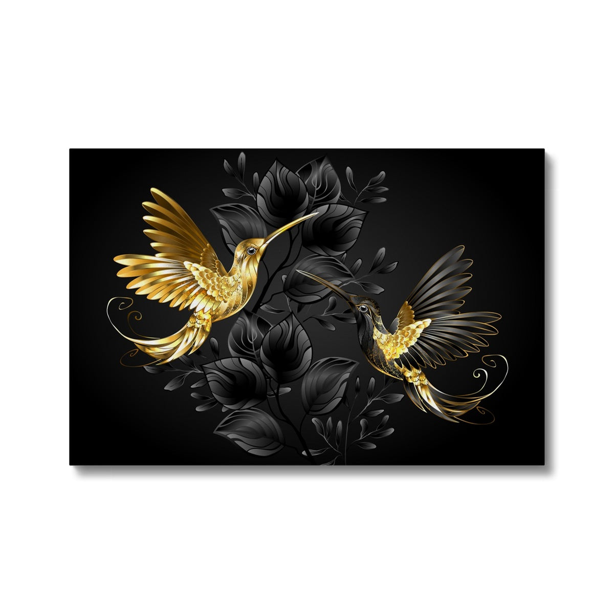 Black & Golden Humming Birds Art Canvas