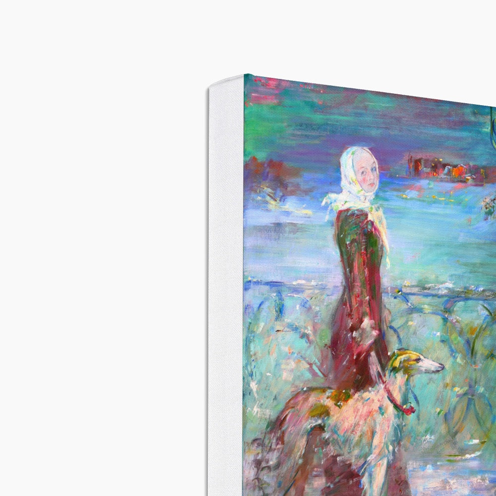 Lady With Her Dog On A Dog Walk Canvas