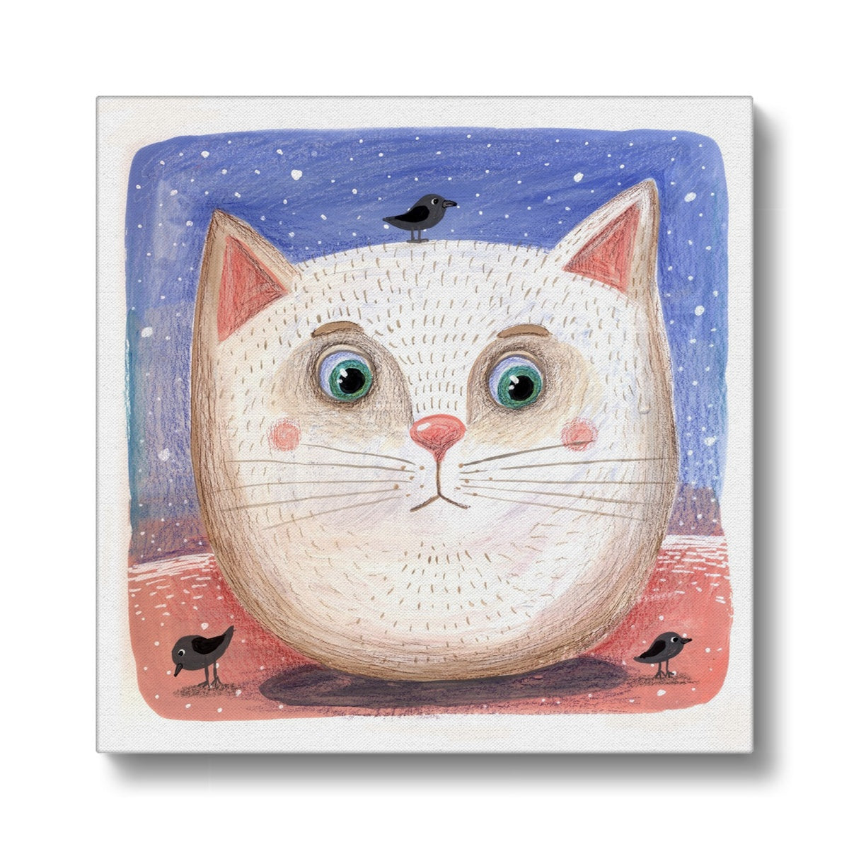 Cat & Sparrow Illustration Canvas