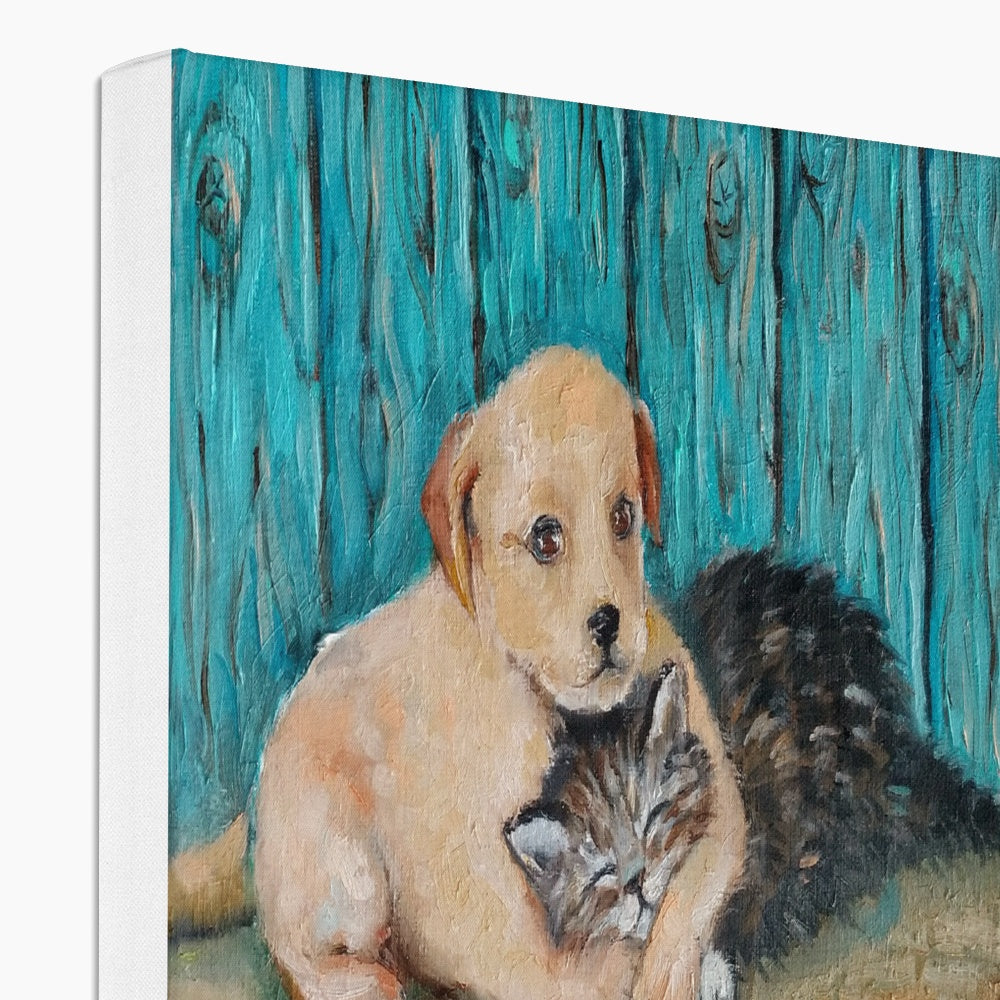 Dog Comforting A Cat Canvas