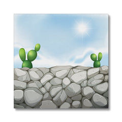 Grey & Blue Stone Wall Art Illustration Canvas