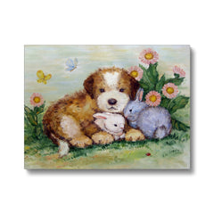 Puppy , Rabbits & Flowers Painting Canvas