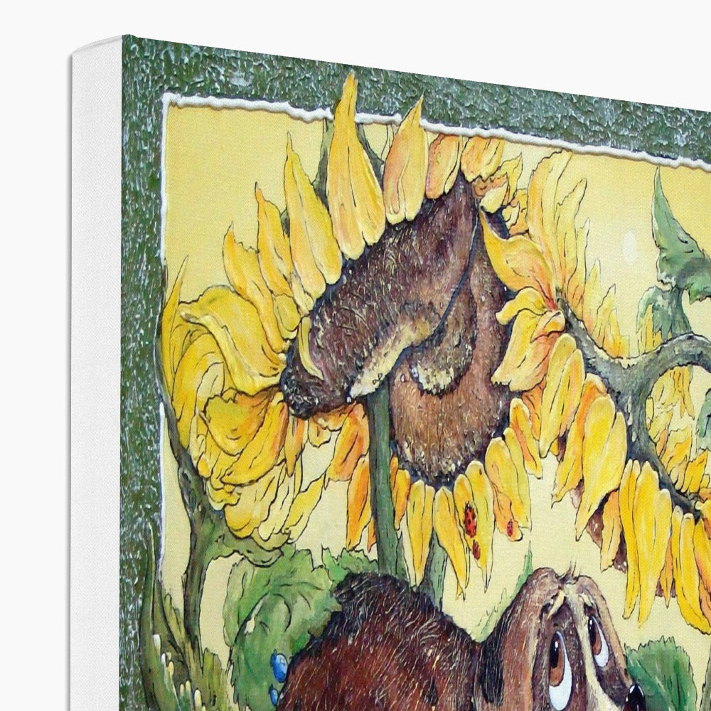 Beagle Under Sunflowers Painting Canvas