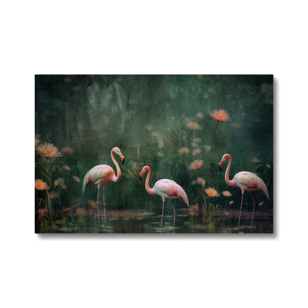 Three Flamingos In Lake Painting Canvas