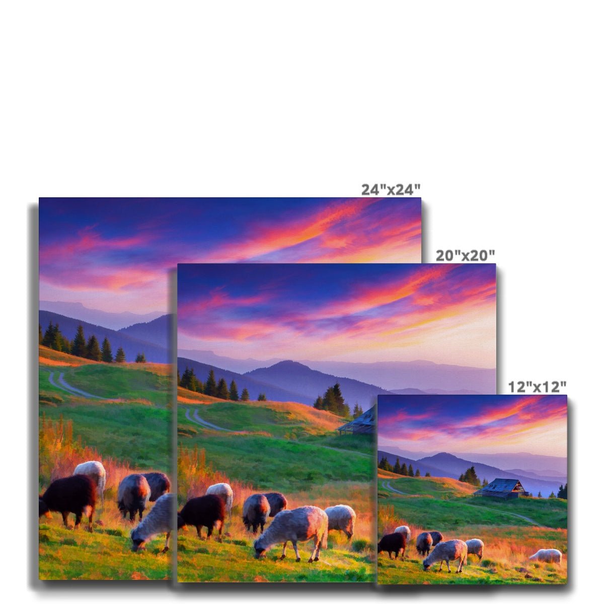 Oil Painting Of Sunset & Sheep Canvas