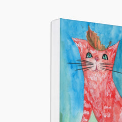 Pink Cat & A Leaf Painting Canvas