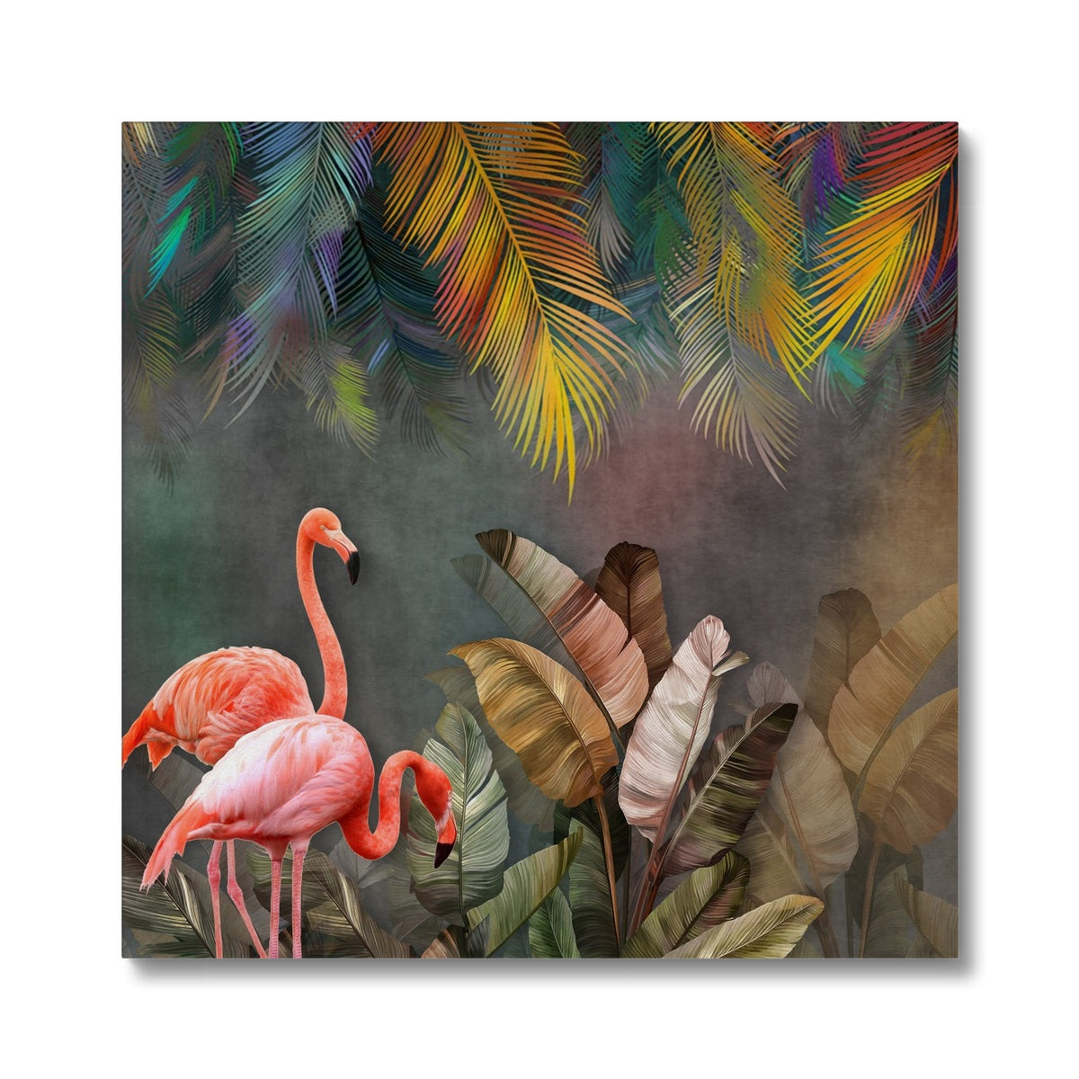 Flamingo & Leaves Wall Art  Canvas