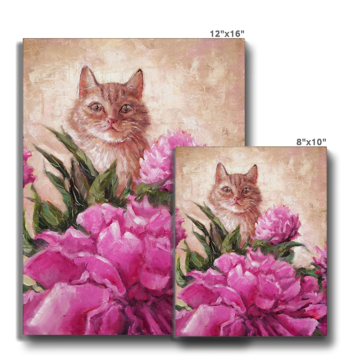 Cat & Pink Roses Canvas