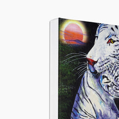 White Tiger & Her Cub During Moonlight Canvas