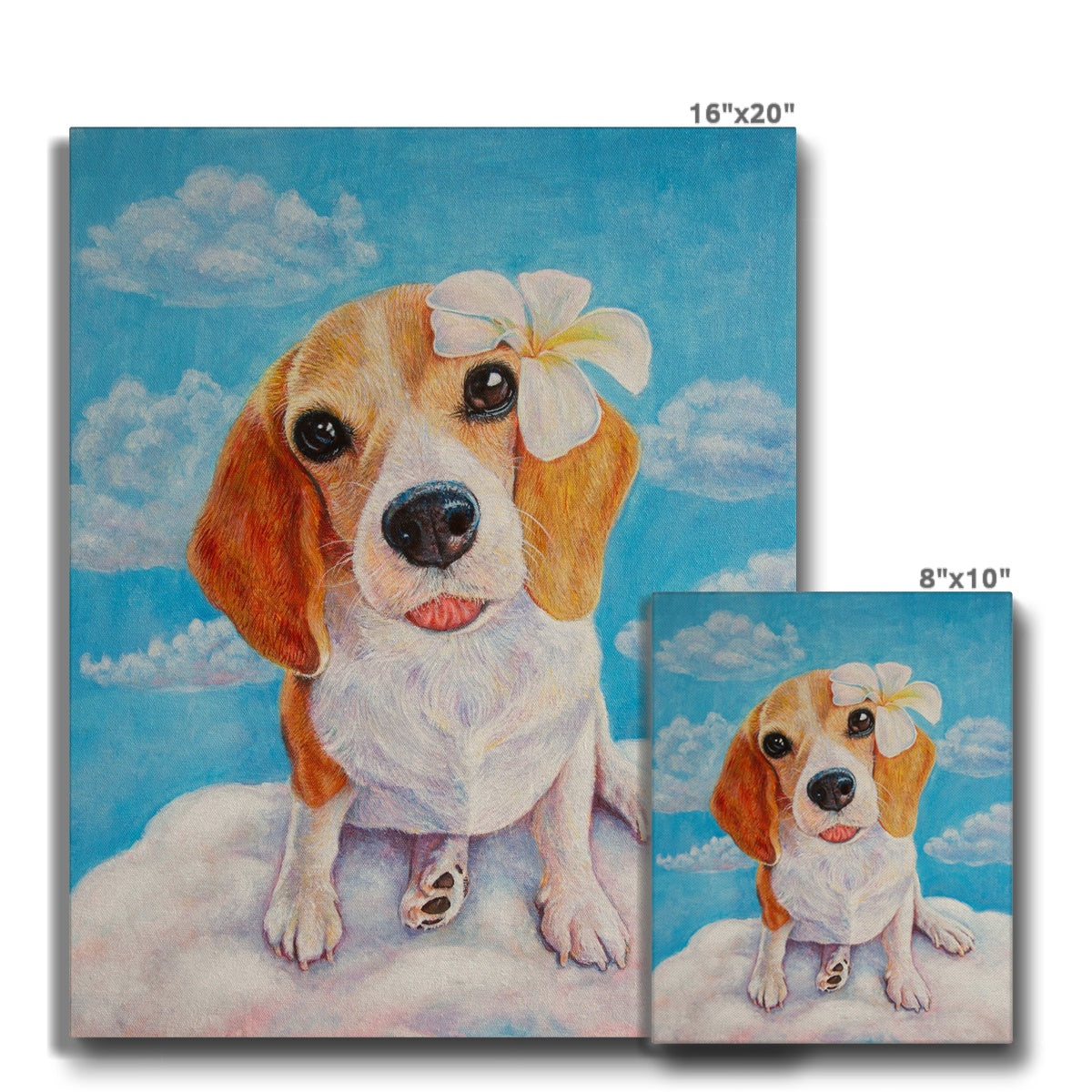 Flower, Basset Hound & Clouds Painting Canvas