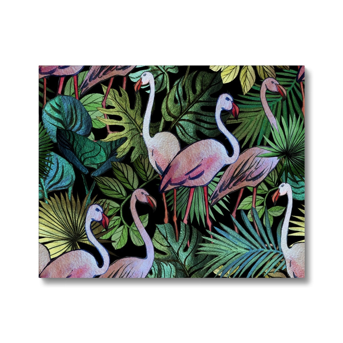 Seamless Flamingos In Forest Print Canvas