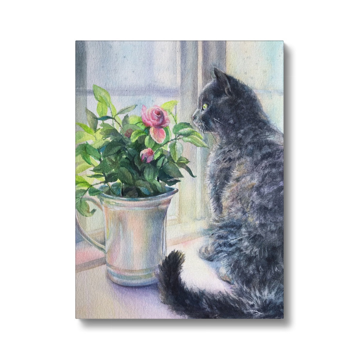 Tabby & Flower Bucket Painting Canvas