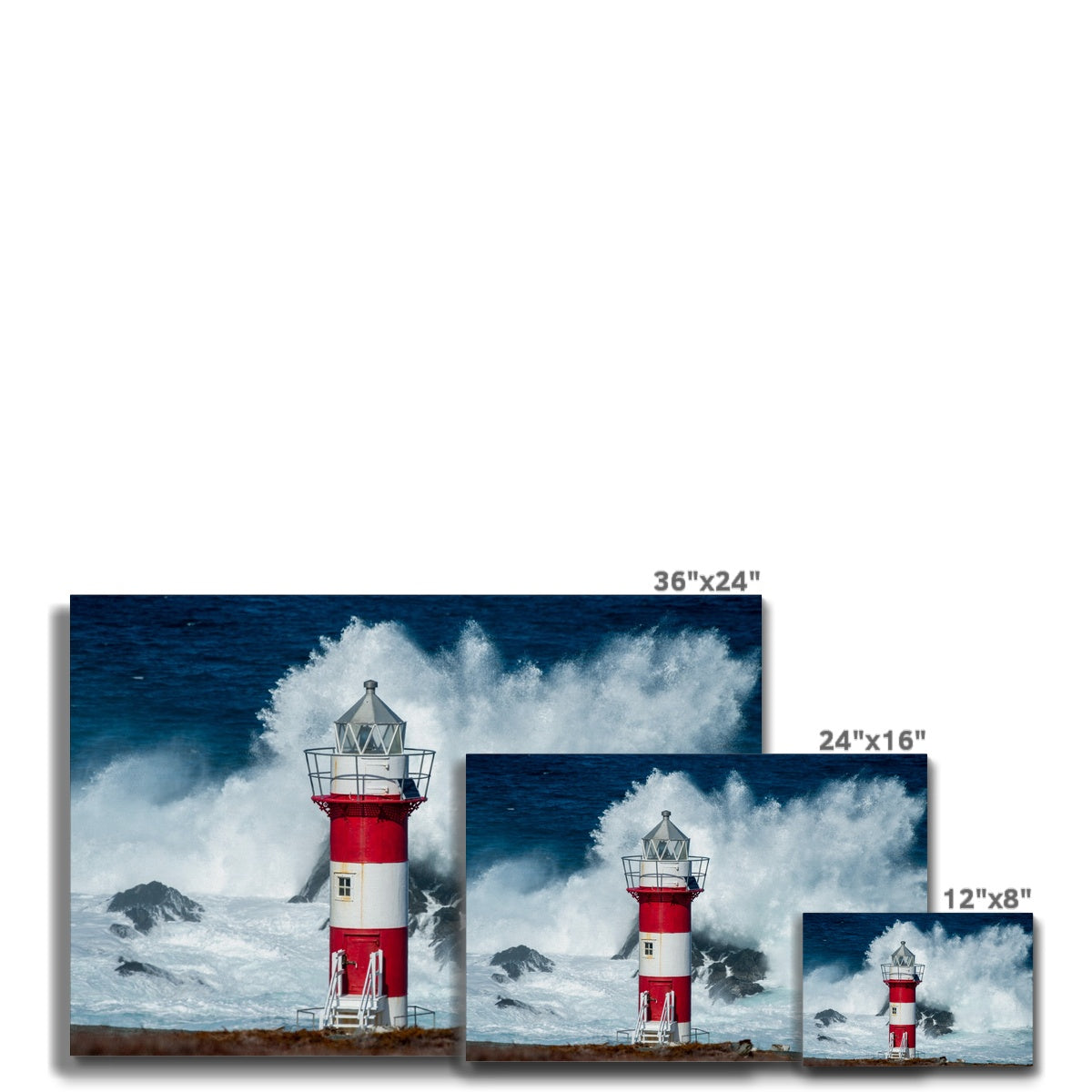 Red & White Lighthouse & Sea Canvas